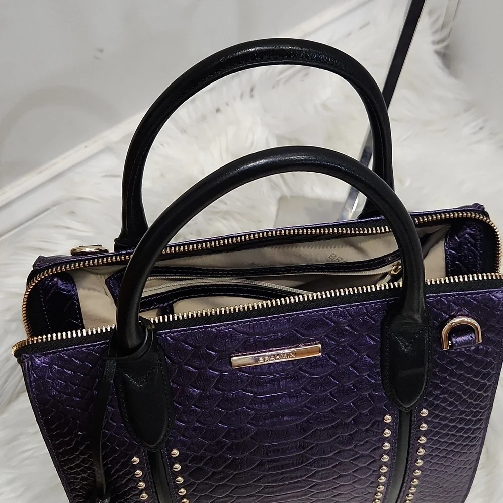 💜🔹️ Brahmin🔹️ Rare🔥 Small Caroline Ultraviolet Altair  Leather + Wallet Set - Picture 11 of 16